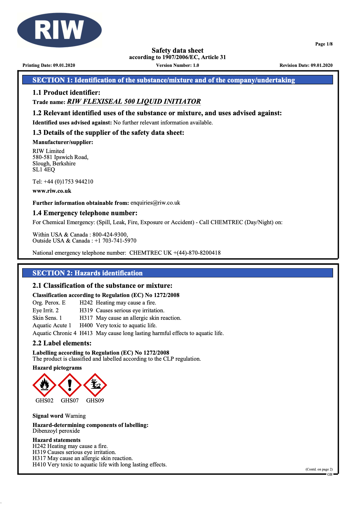 Safety Data Sheets - Technical Downloads | RIW